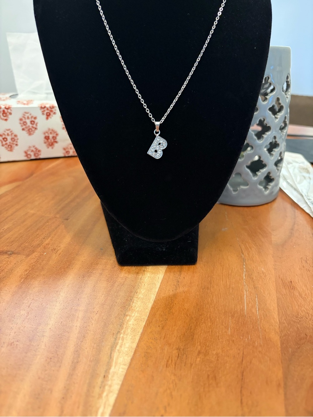 Initial 'B' Crystal Pendant Necklace - Silver